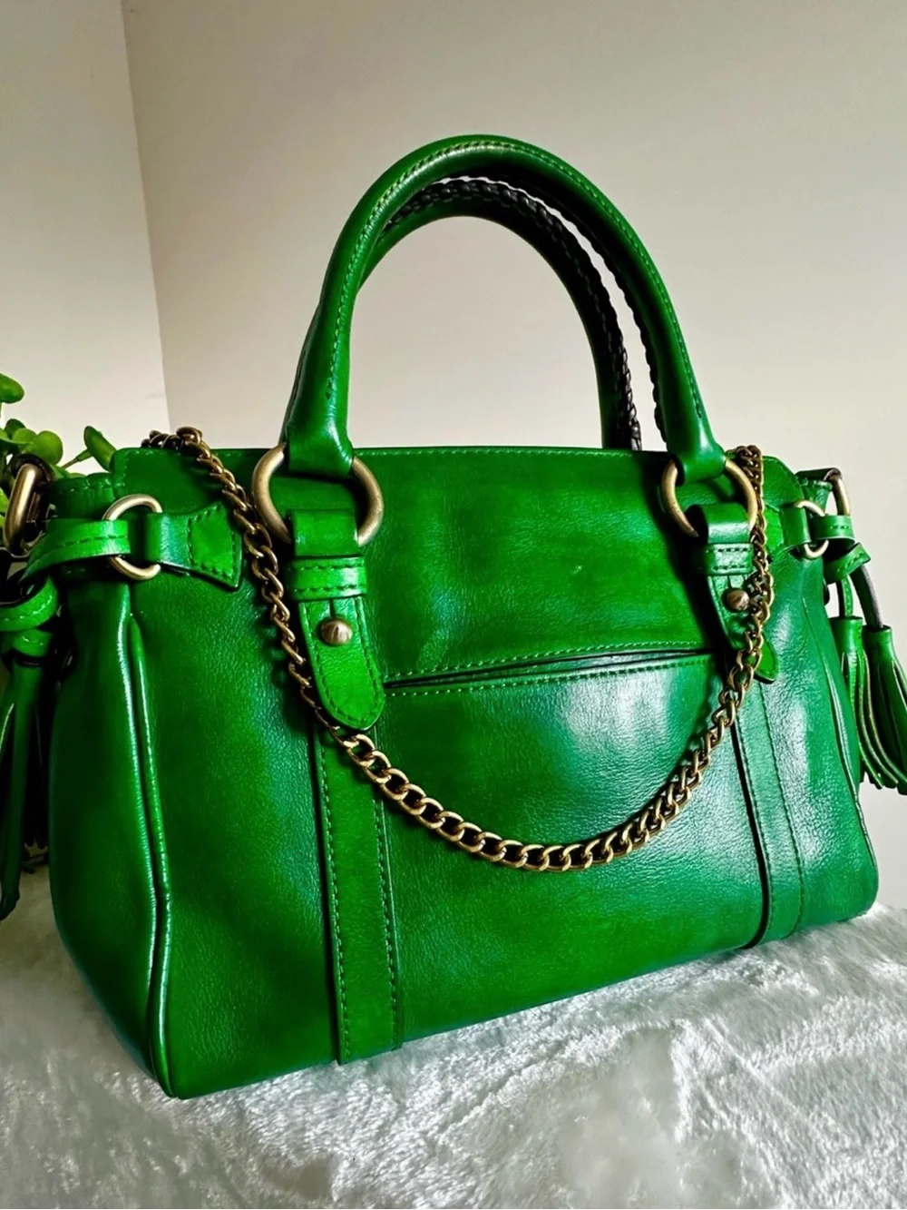 Dooney & Bourke Vintage Emerald Green Florentine Leather Satchel